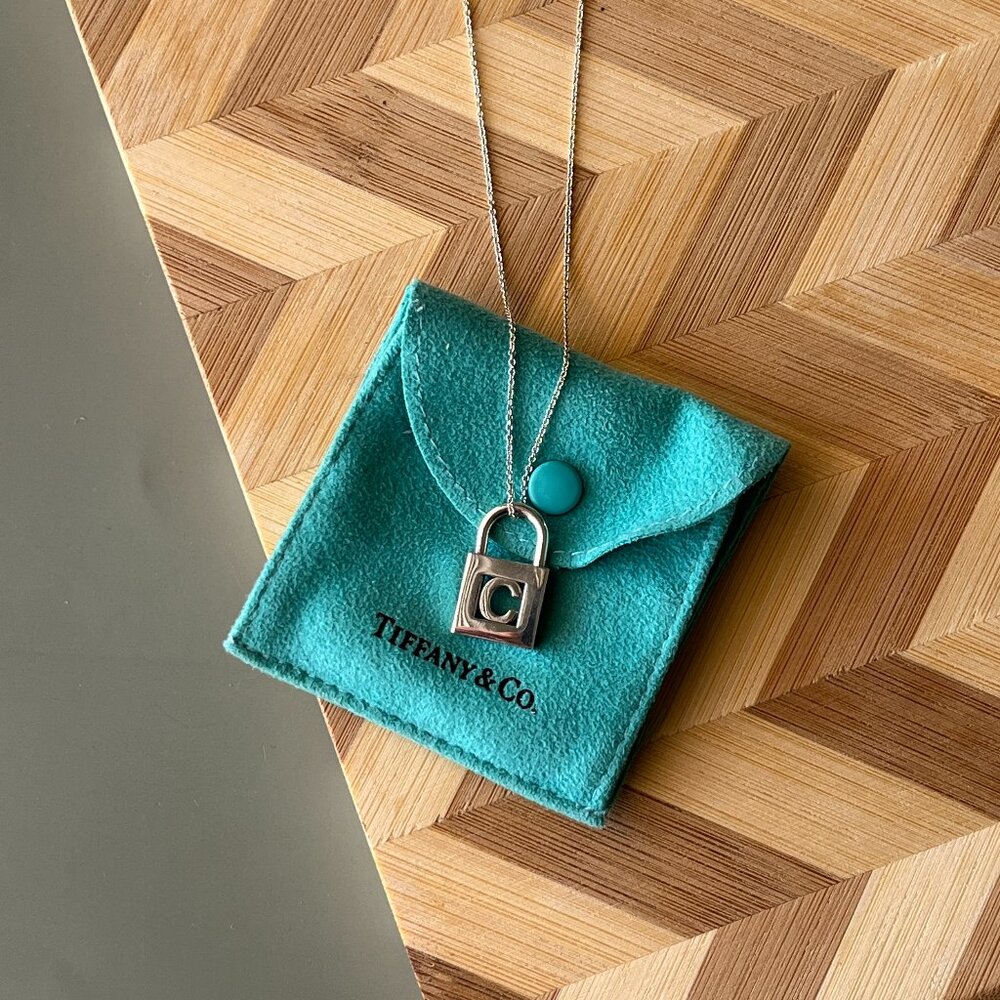 Vintage Tiffany & Co C Padlock Charm w/ Chain
